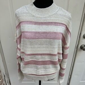 Ann Taylor, Striped, Pink & Cream, Sweater, Size Large